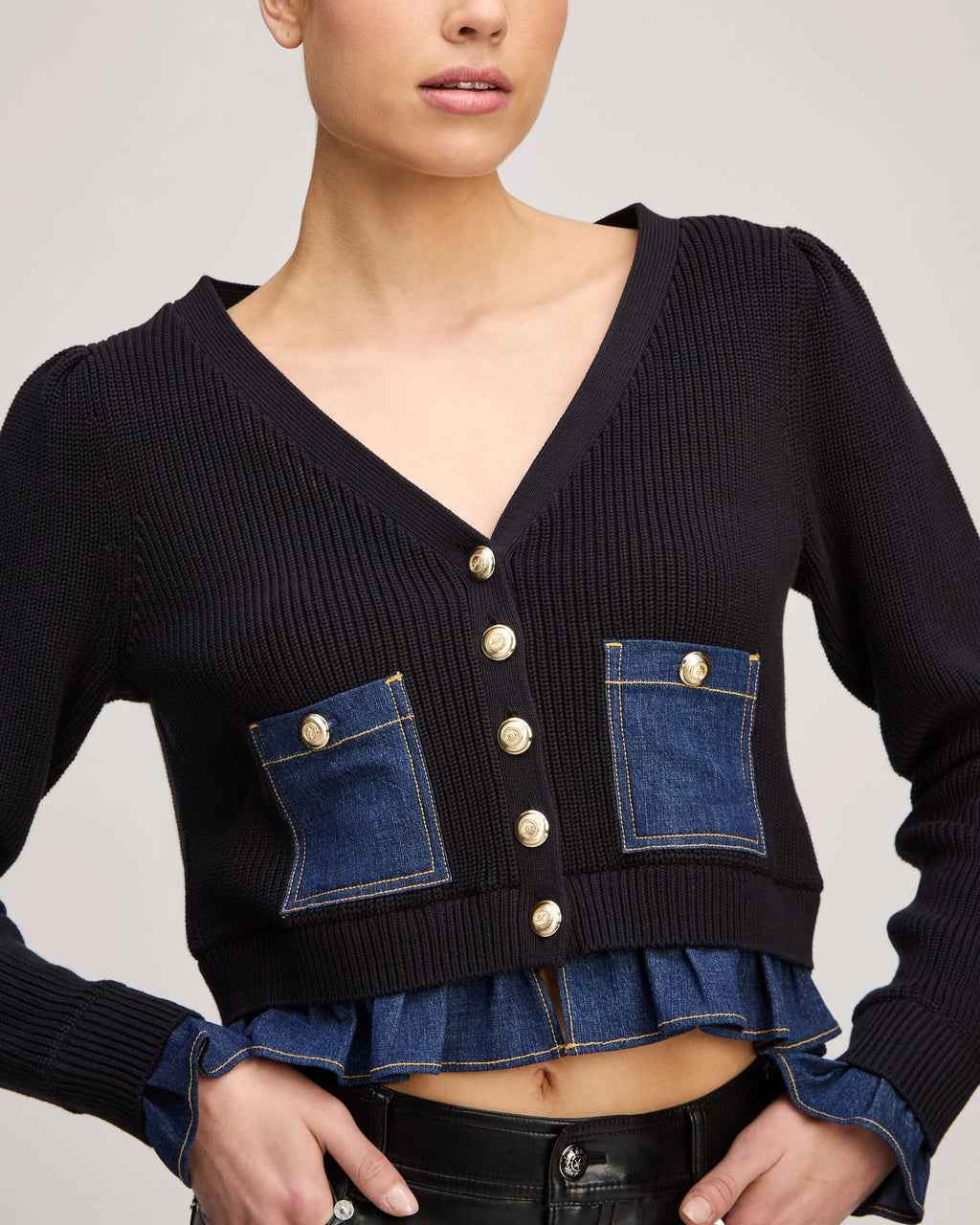 CQS-ZK12549152Z BLACK&DENIM POCKET CARDIGAN