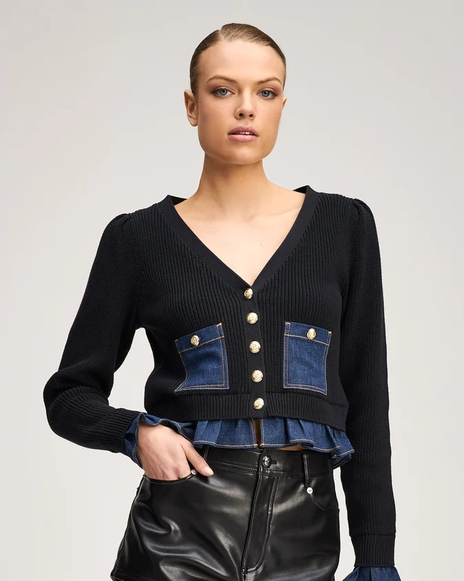 CQS-ZK12549152Z BLACK&DENIM POCKET CARDIGAN