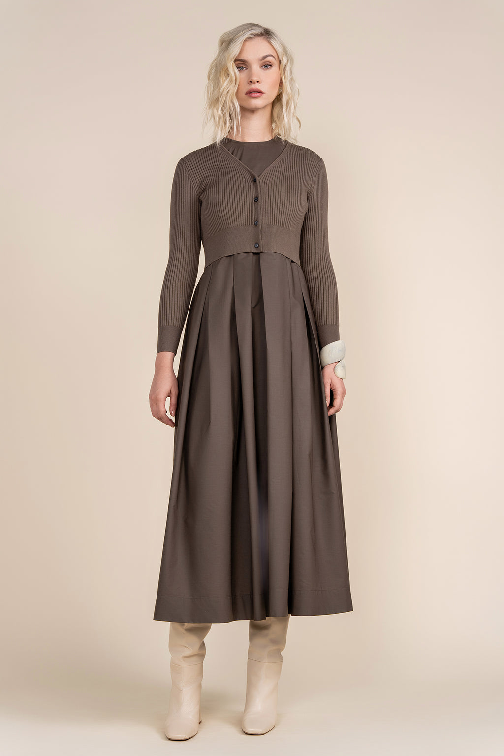 APP-F24-712&F24-705 OLIVE CARDI DRESS SET