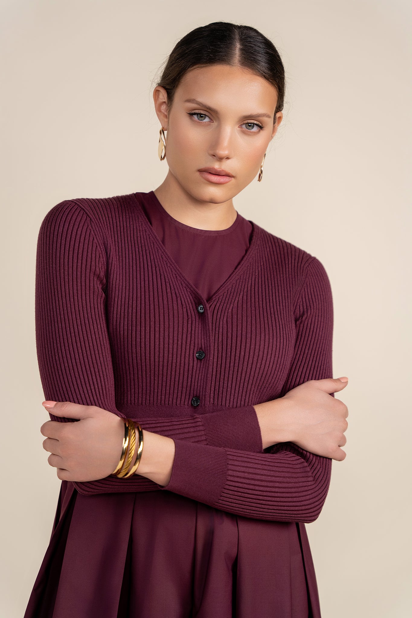 APP-F24-712&F24-705 BURGUNDY CARDI DRESS