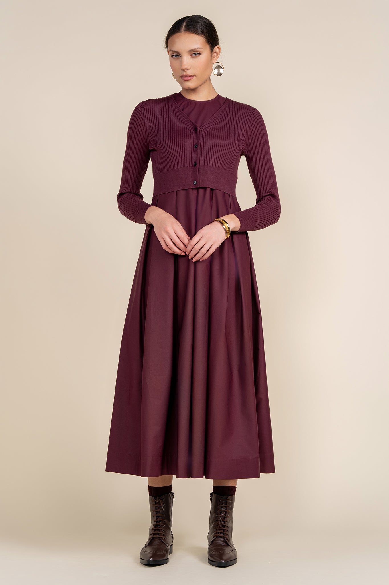 APP-F24-712&F24-705 BURGUNDY CARDI DRESS