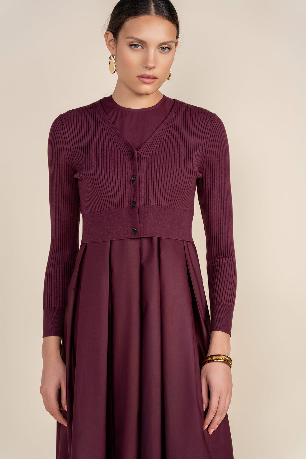 APP-F24-712&F24-705 BURGUNDY CARDI DRESS
