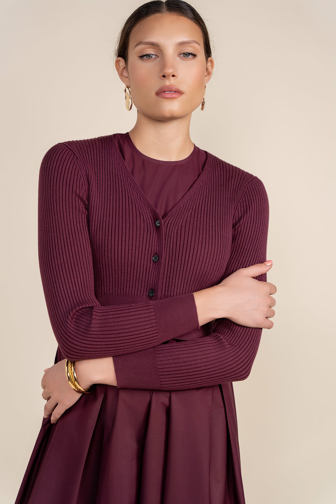 APP-F24-712&F24-705 BURGUNDY CARDI DRESS