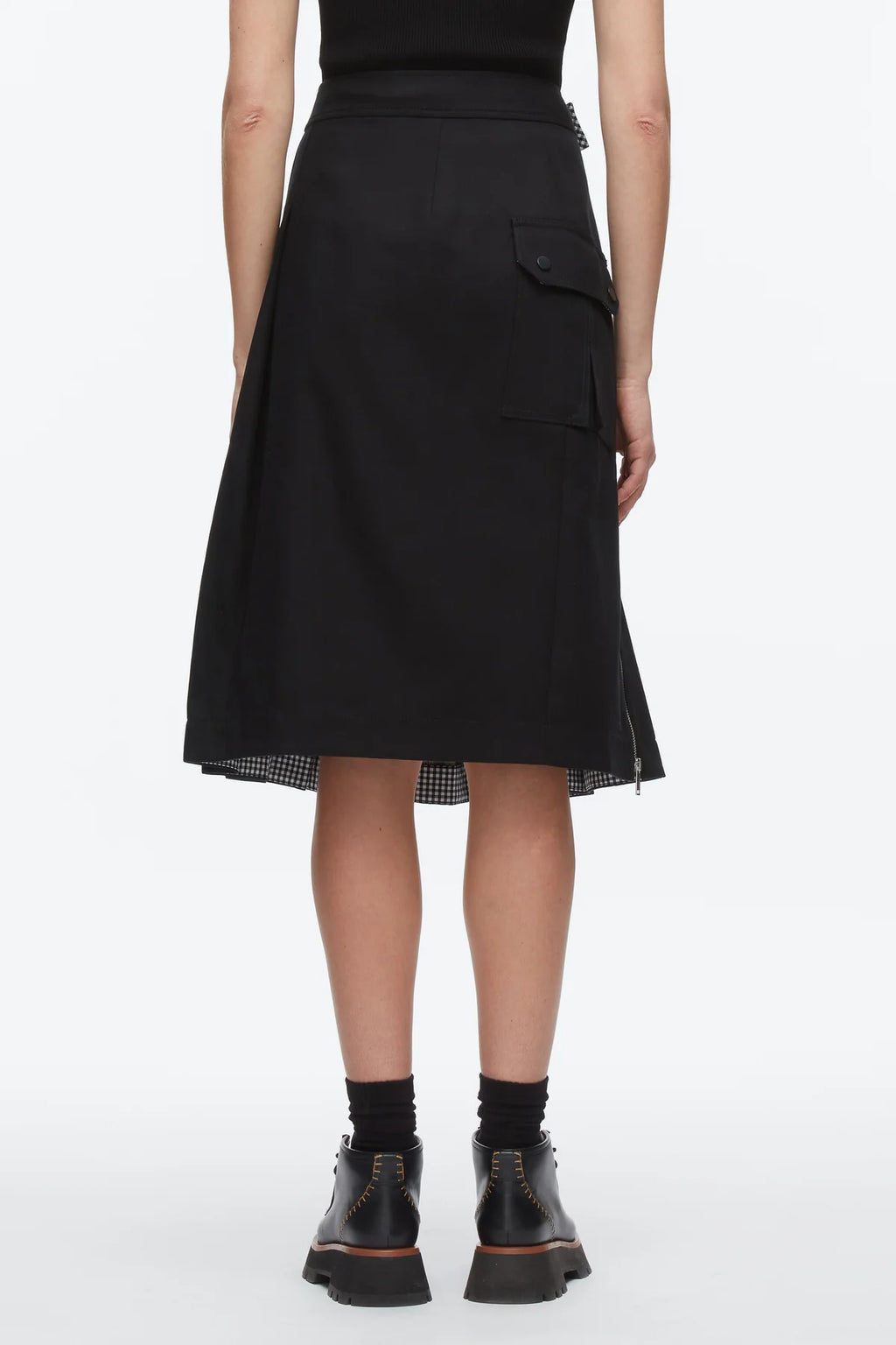 PLM-F51-36186CPD BLACK SIDE ZIP PLEATED SKIRT