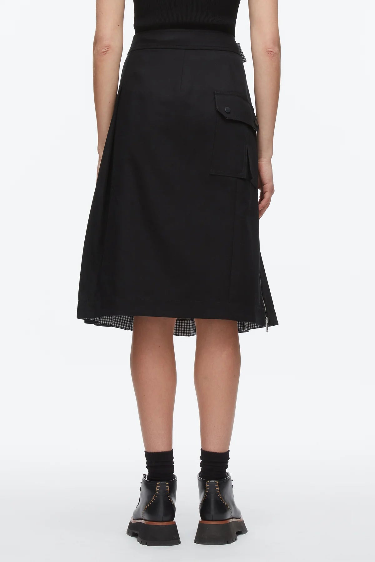 PLM-F51-36186CPD BLACK SIDE ZIP PLEATED SKIRT