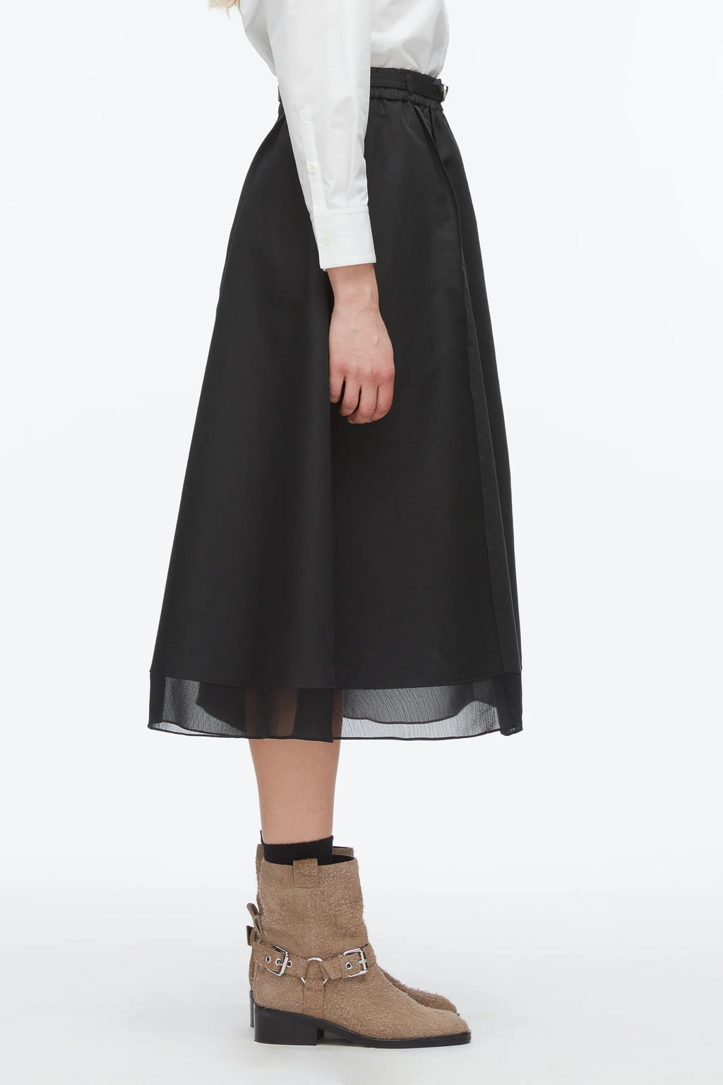 PLM-F251-36190LCO BLACK BELTED CHIFFON HEM SKIRT