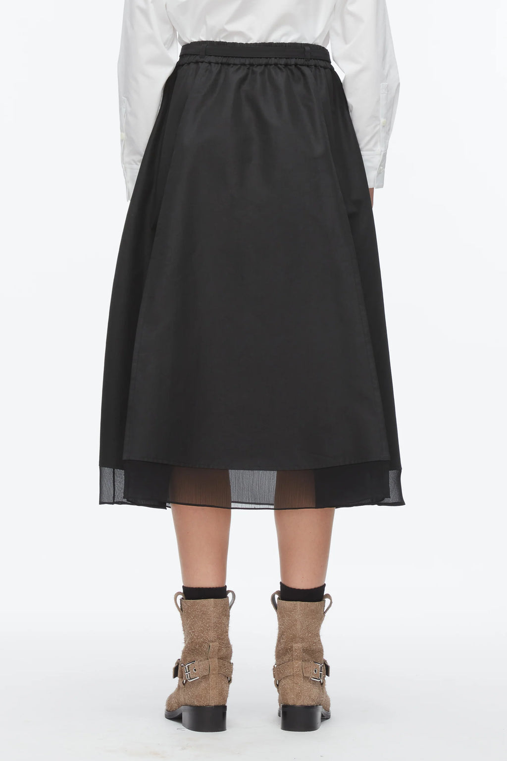 PLM-F251-36190LCO BLACK BELTED CHIFFON HEM SKIRT