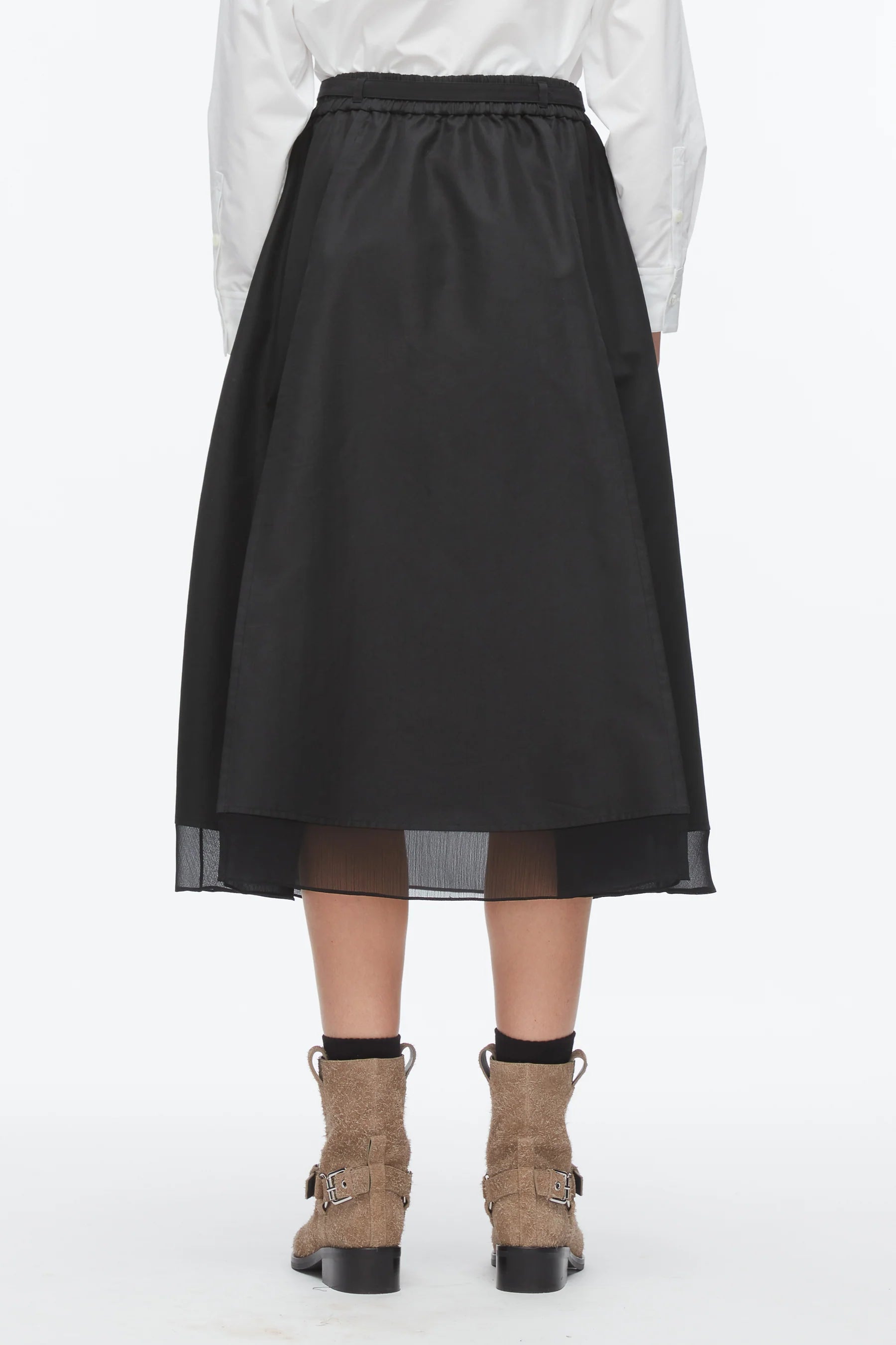 PLM-F251-36190LCO BLACK BELTED CHIFFON HEM SKIRT