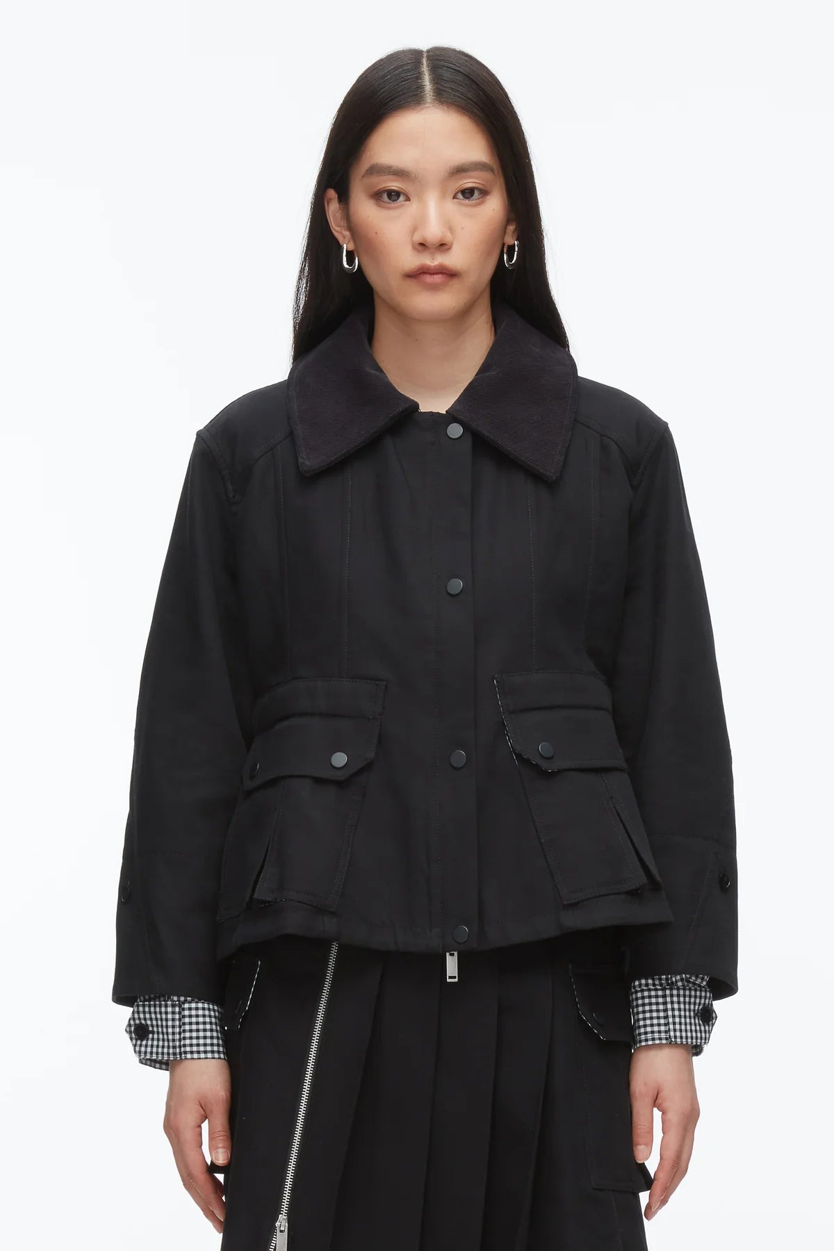 PLM-F251-60890CPD BLACK FLOUNCE COMBO JACKET