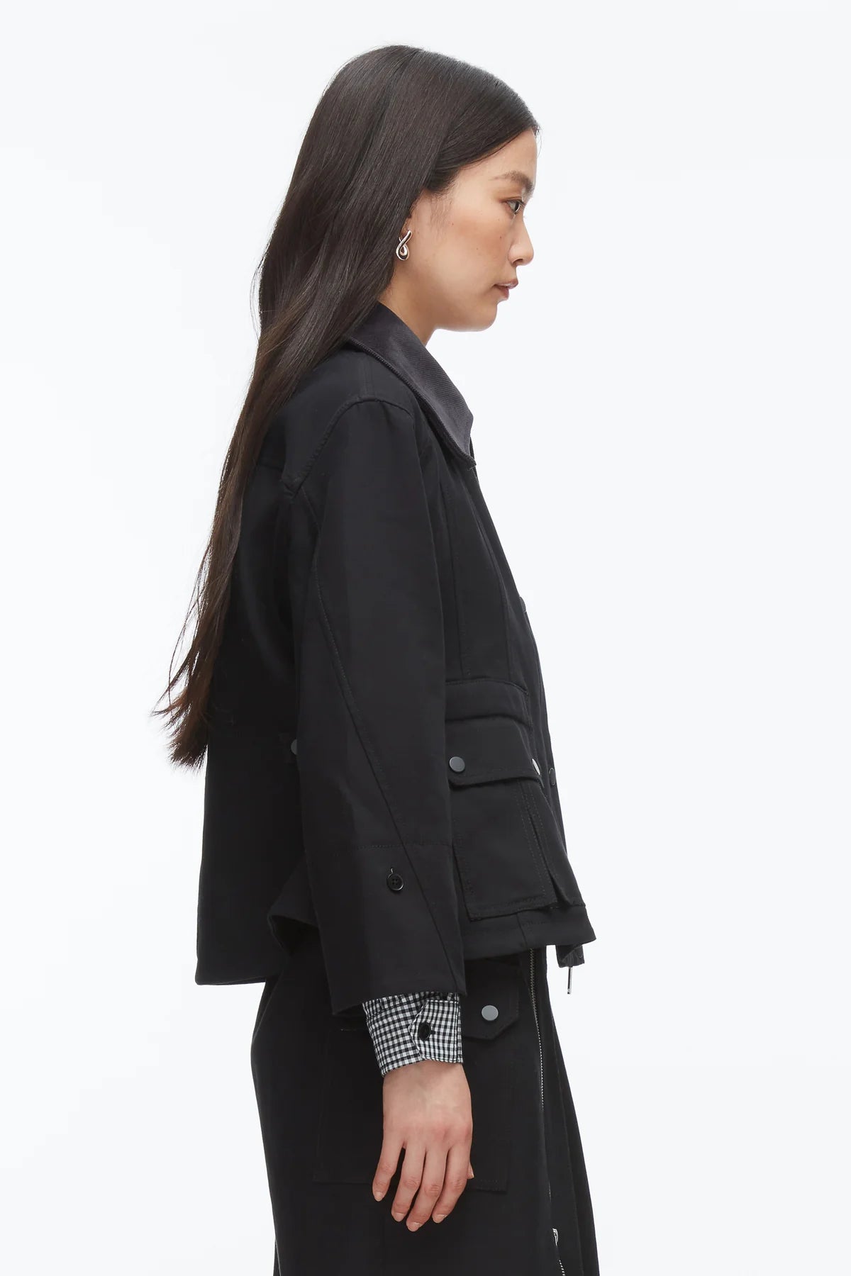 PLM-F251-60890CPD BLACK FLOUNCE COMBO JACKET
