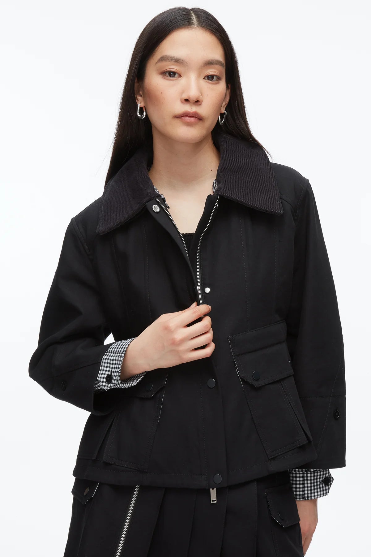 PLM-F251-60890CPD BLACK FLOUNCE COMBO JACKET