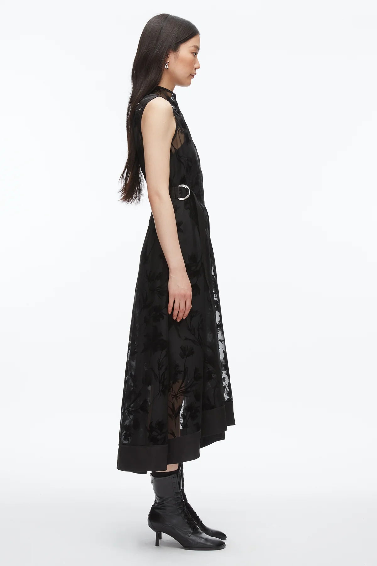 PLM-F251-90144FTF BLACK ORGANZA SLVLS MIDI DRESS