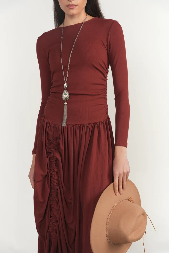 APP-F26-1034 EGGPLANT SAVOY DRESS