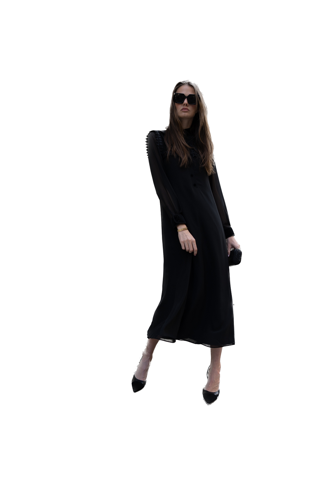 NOI-3343 BLACK CHIFFON&VELVET DRESS