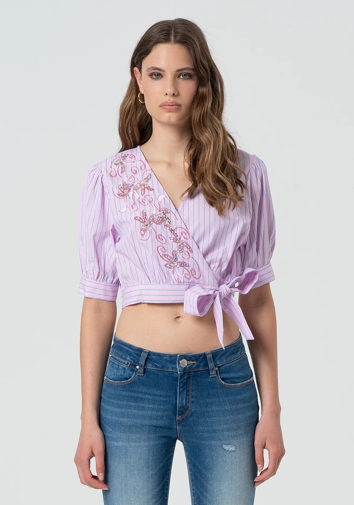 FCM-FR25ST1006W6 STRIPED ROSE WRAP BLOUSE
