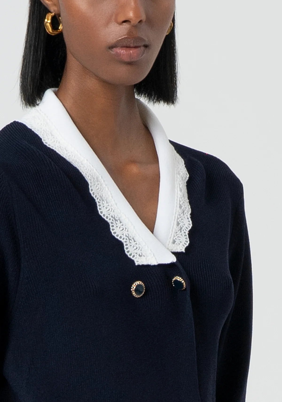 FCM-FR25ST8014K5 BLACK&WHITE COLLAR CARDIGAN