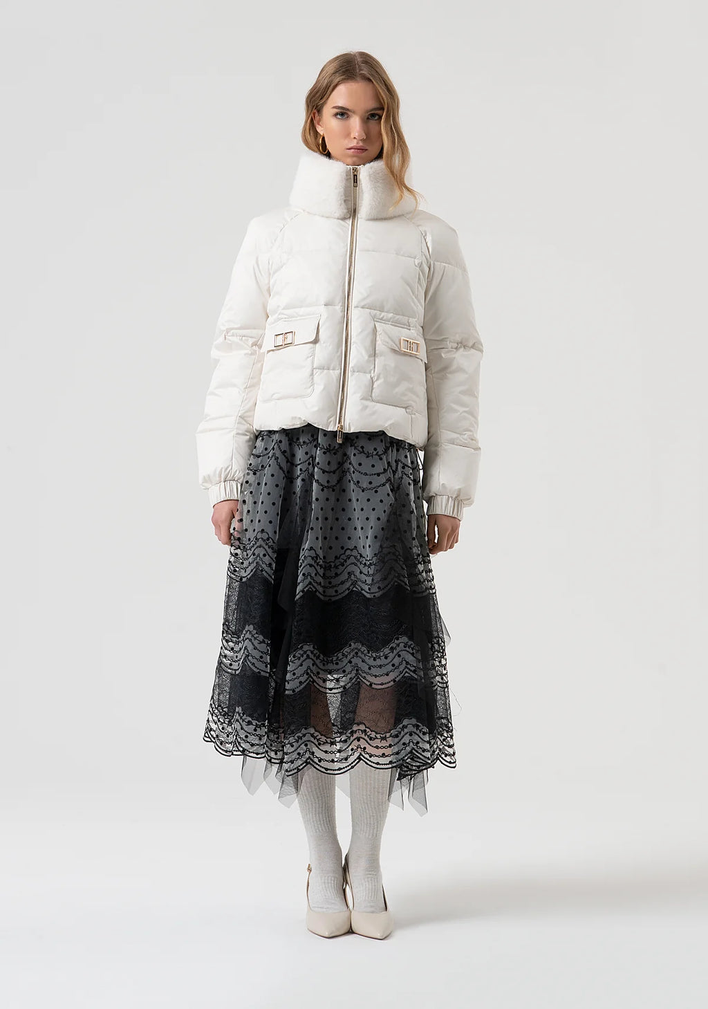 FCM-FR25WC3005O BLACK FUR PUFFER JACKET