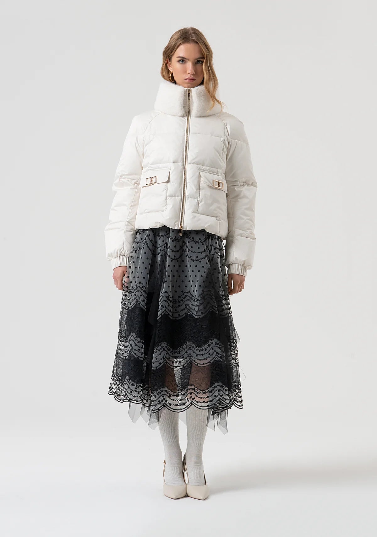 FCM-FR25WC3005O BLACK FUR PUFFER JACKET