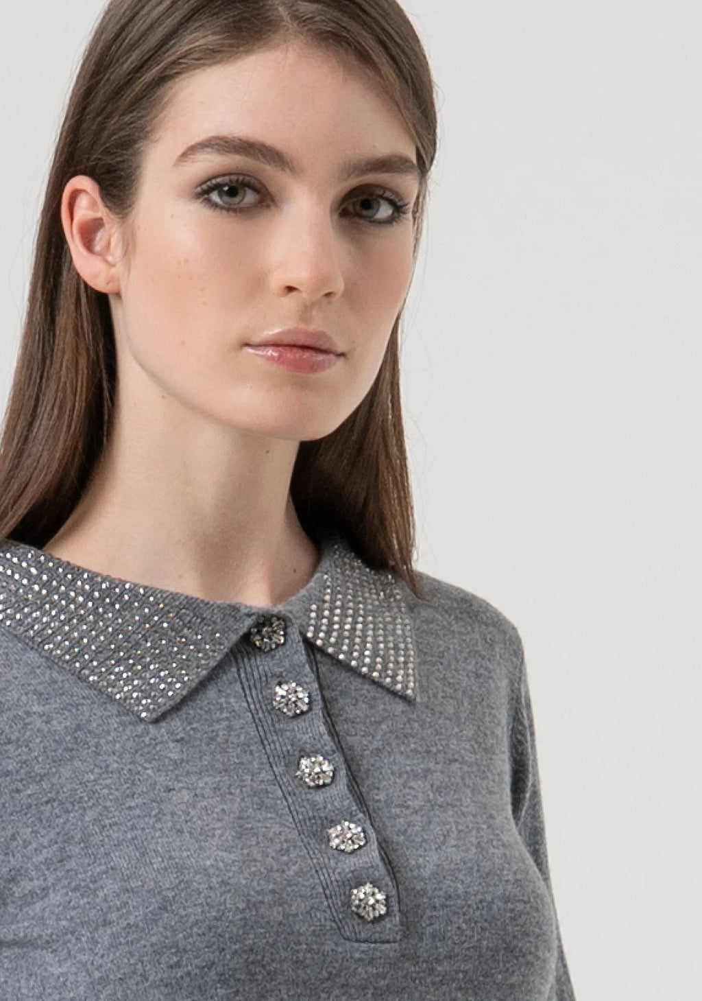 FCM-FR25WT7005K GREY DIAMOND KNIT TOP