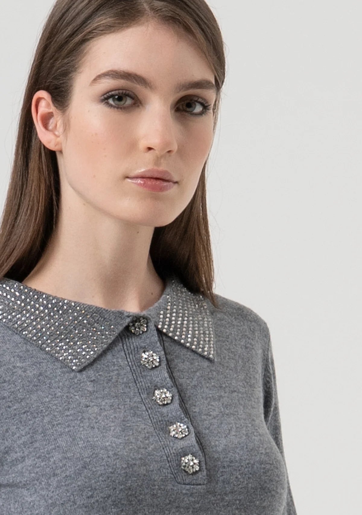 FCM-FR25WT7005K GREY DIAMOND KNIT TOP
