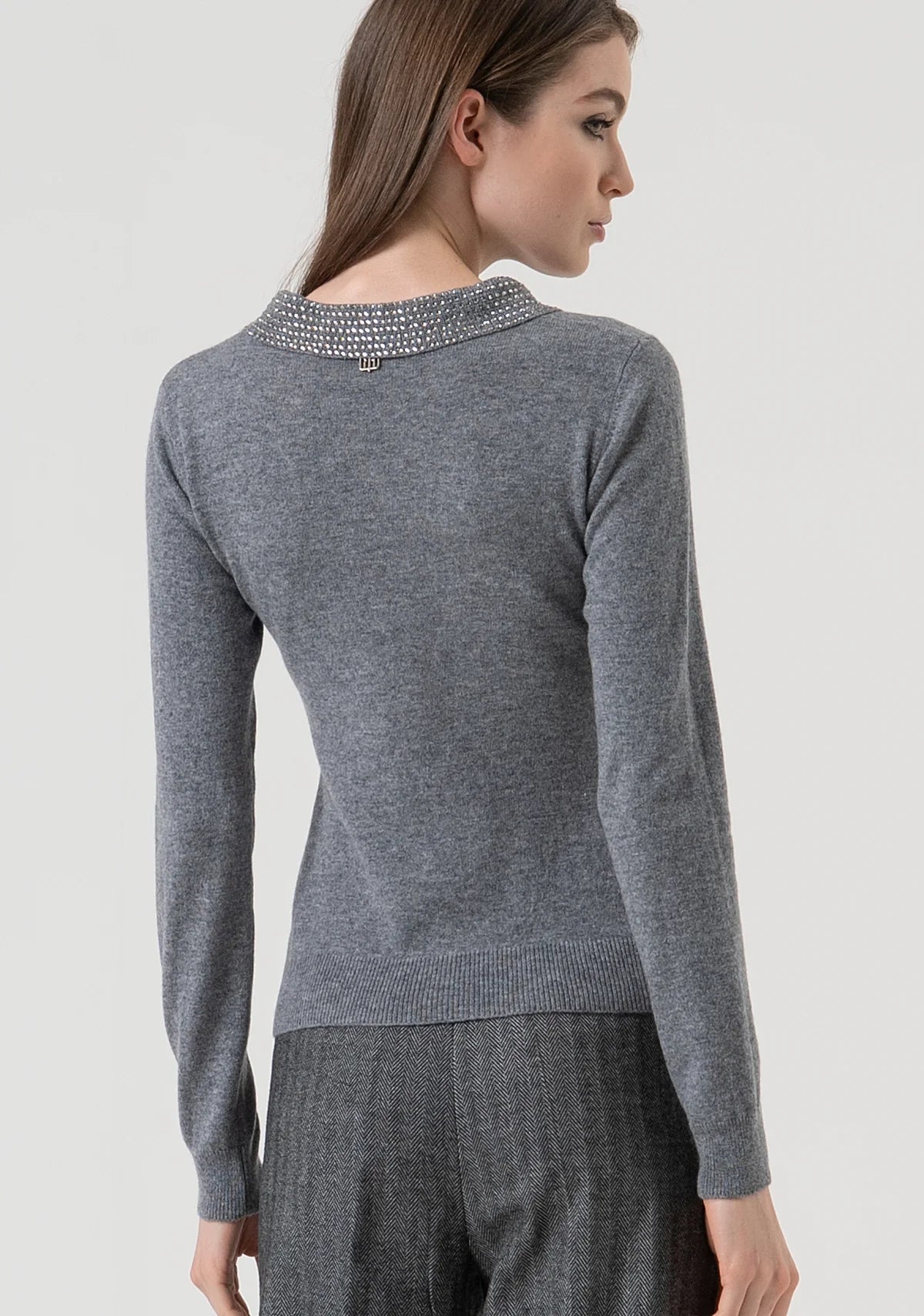 FCM-FR25WT7005K GREY DIAMOND KNIT TOP