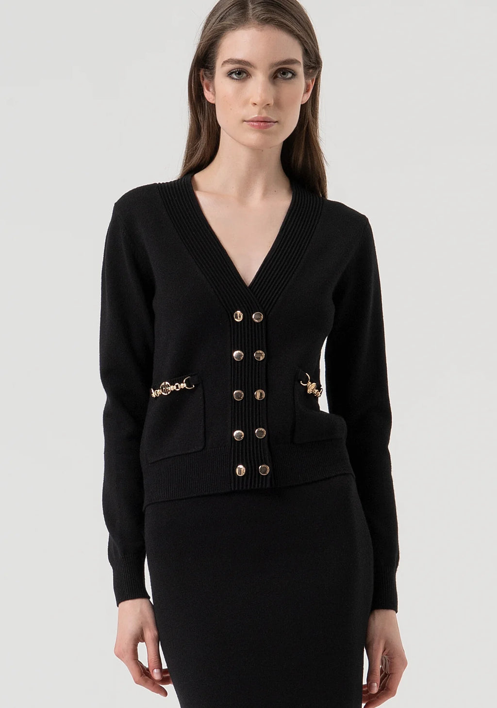 FCM-FR25WT8010K5 BLACK DOUBLE BREASTED CARDIGAN