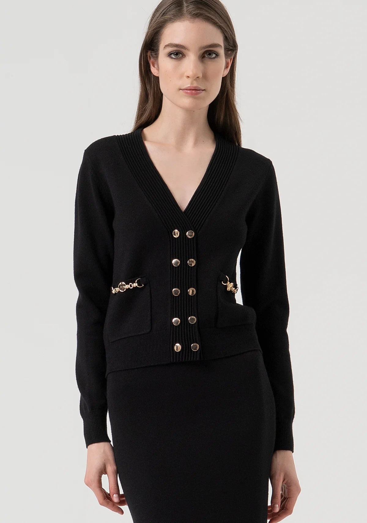 FCM-FR25WT8010K5 BLACK DOUBLE BREASTED CARDIGAN