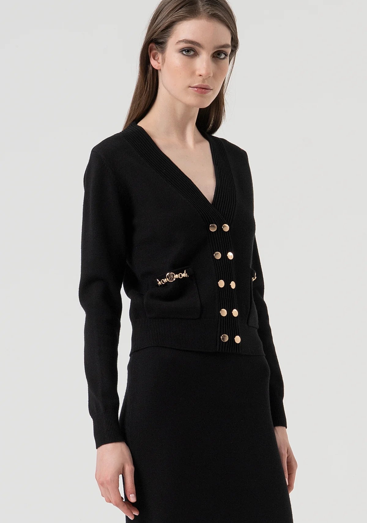 FCM-FR25WT8010K5 BLACK DOUBLE BREASTED CARDIGAN