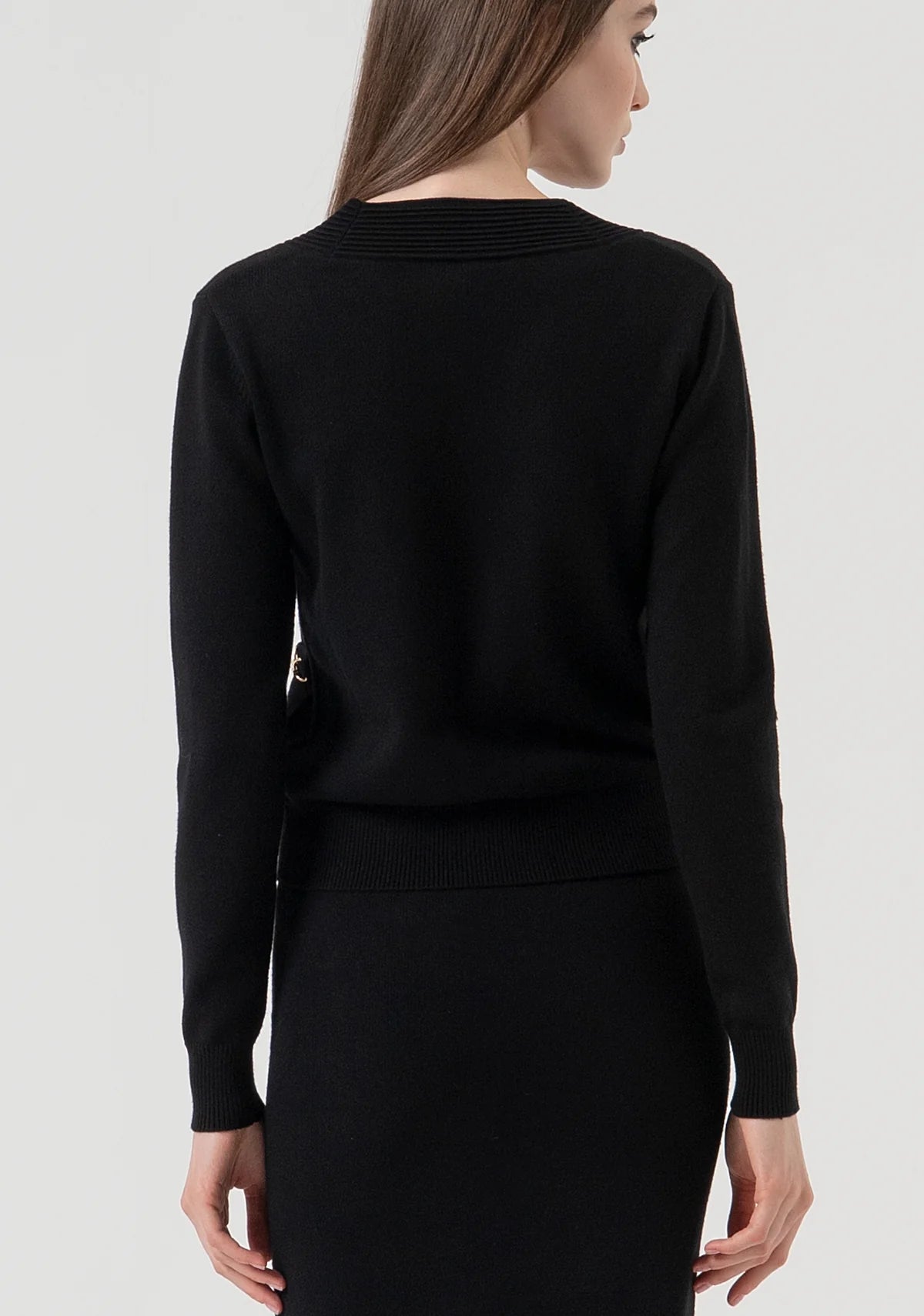 FCM-FR25WT8010K5 BLACK DOUBLE BREASTED CARDIGAN