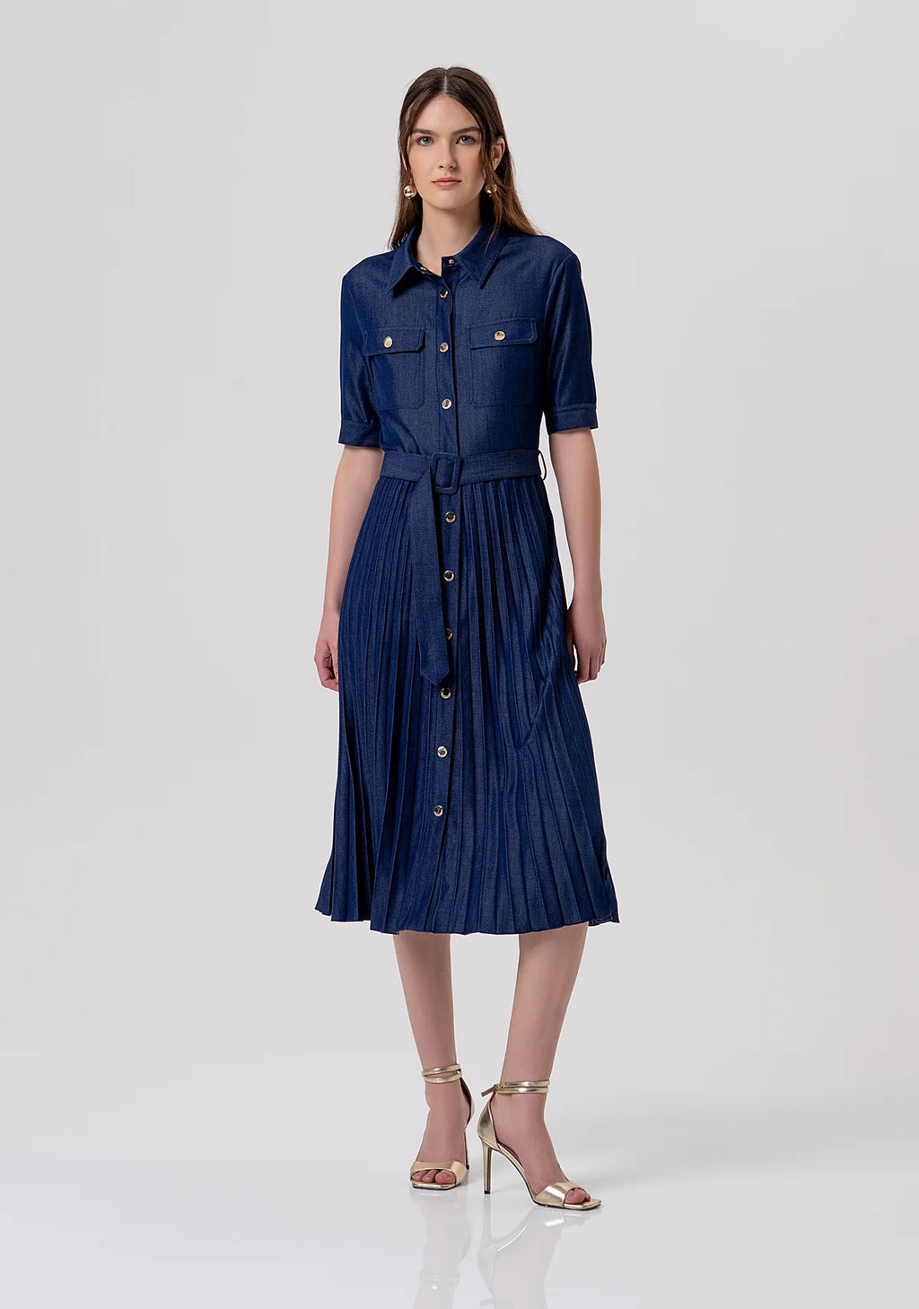 FCM-FR26D4003D4 DENIM PLEATED DRESS