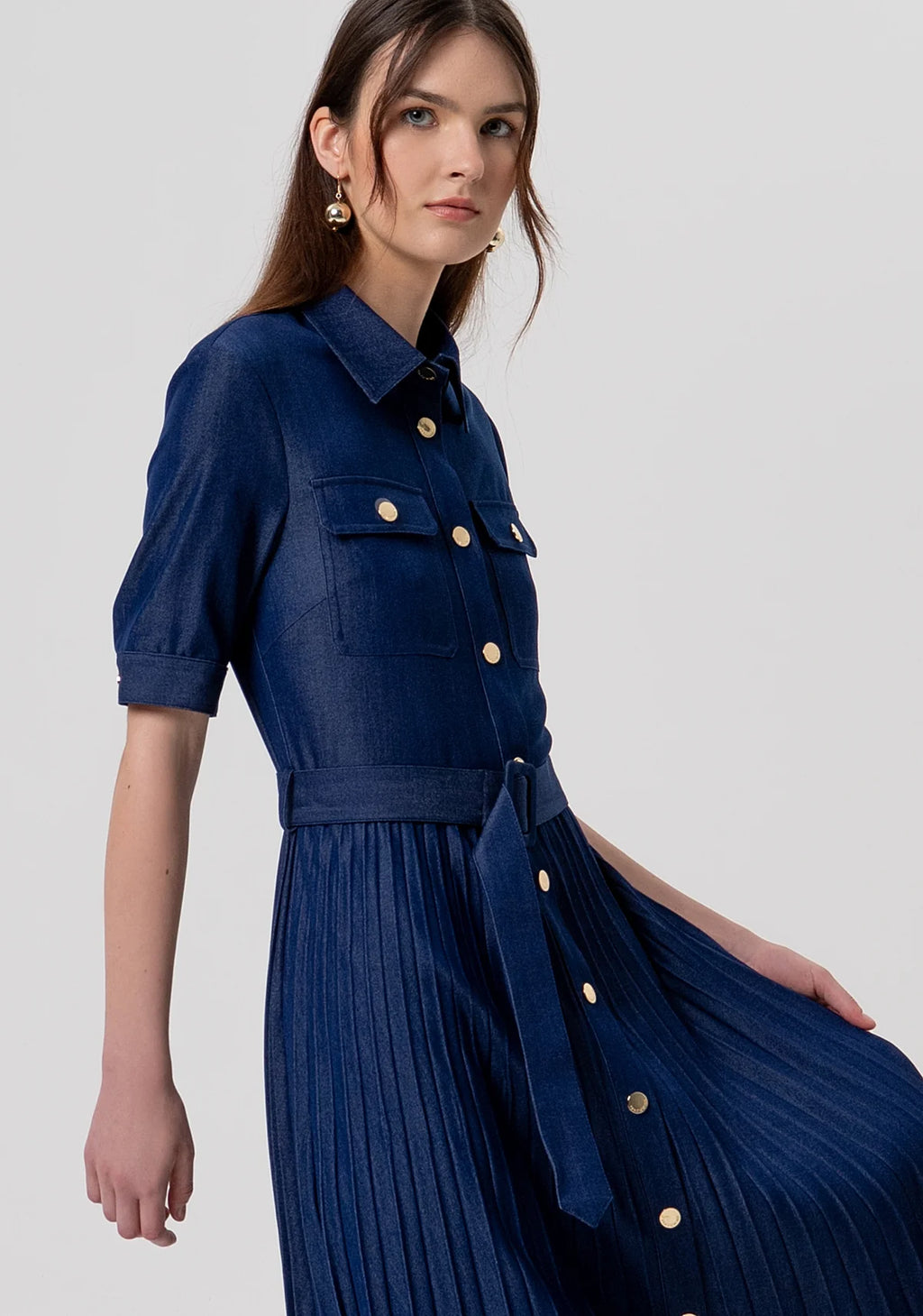 FCM-FR26D4003D4 DENIM PLEATED DRESS