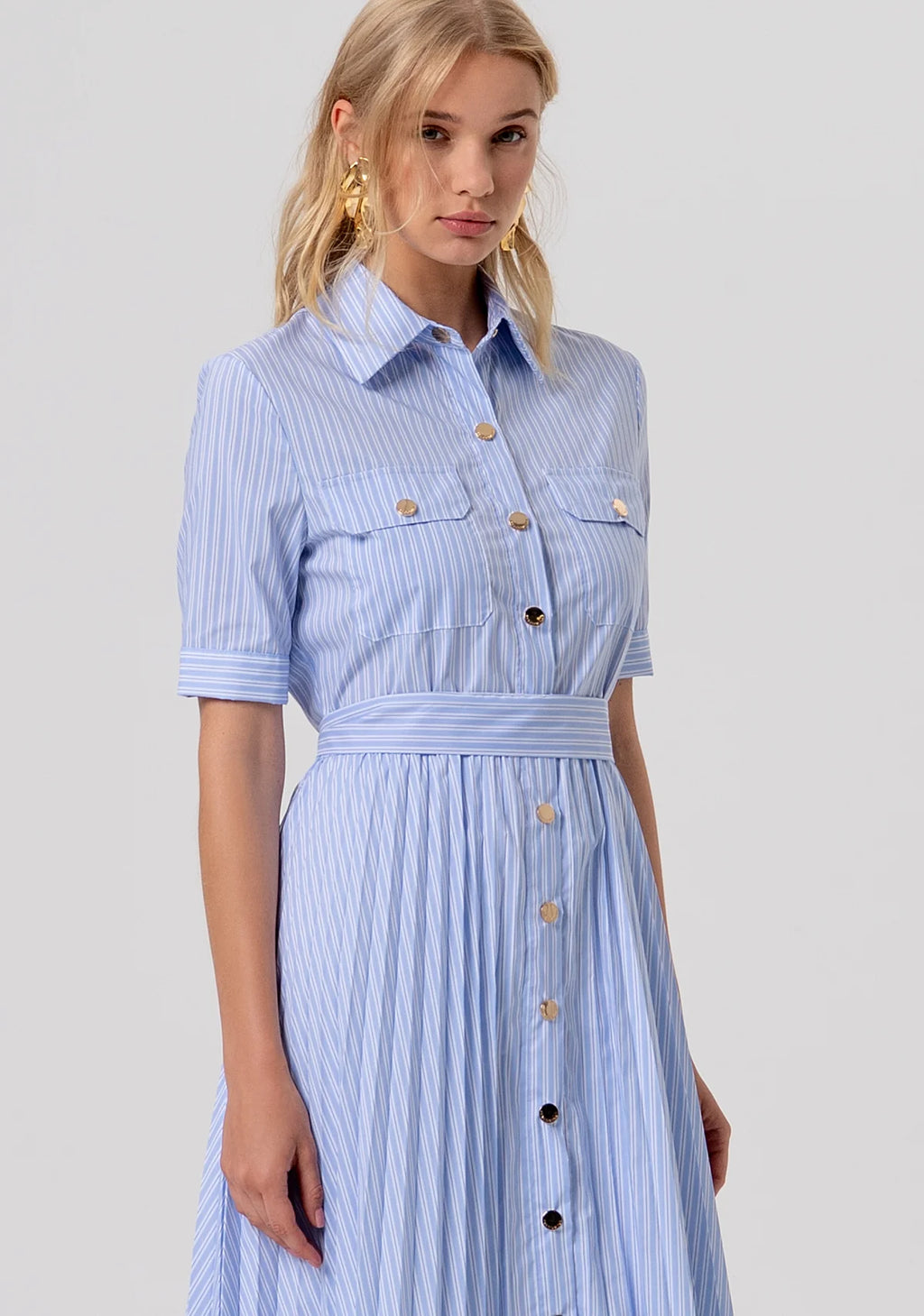 FCM-FR26D4003W6 BLUE PINTRIPE PLEATED DRESS