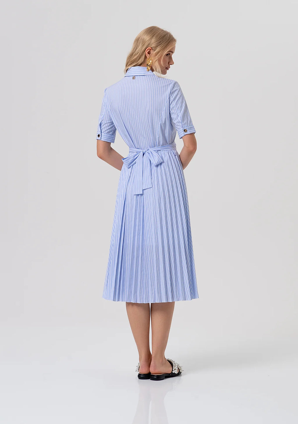 FCM-FR26D4003W6 BLUE PINTRIPE PLEATED DRESS