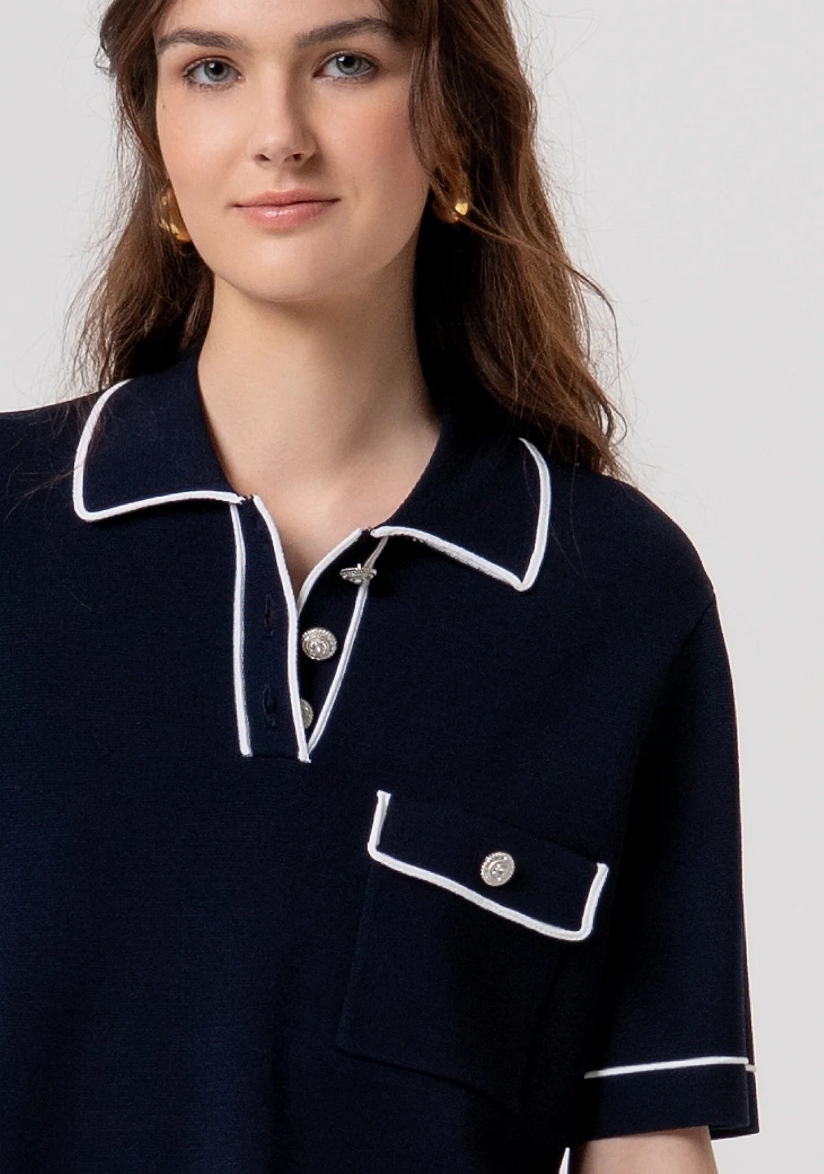 FCM-FR26ST7016K4 NAVY CROPPED POLO TOP