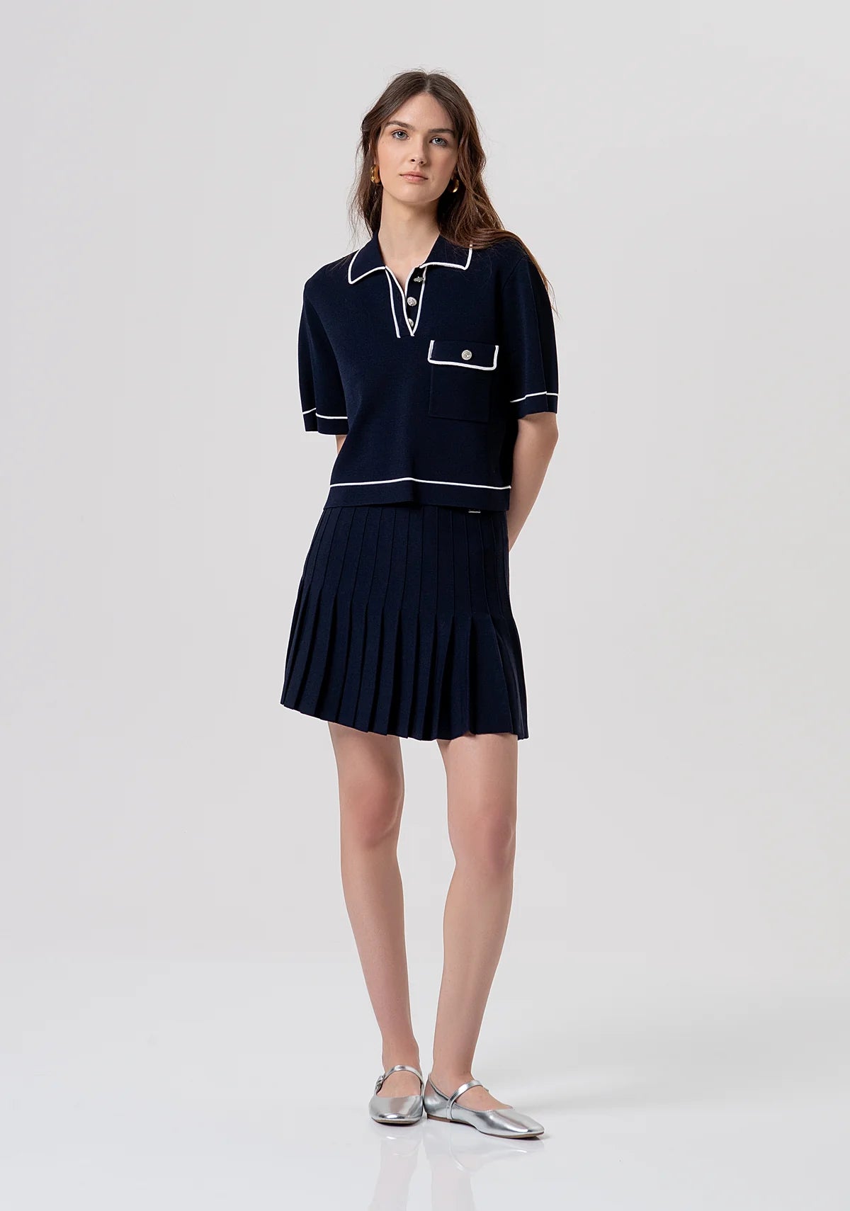 FCM-FR26ST7016K4 NAVY CROPPED POLO TOP