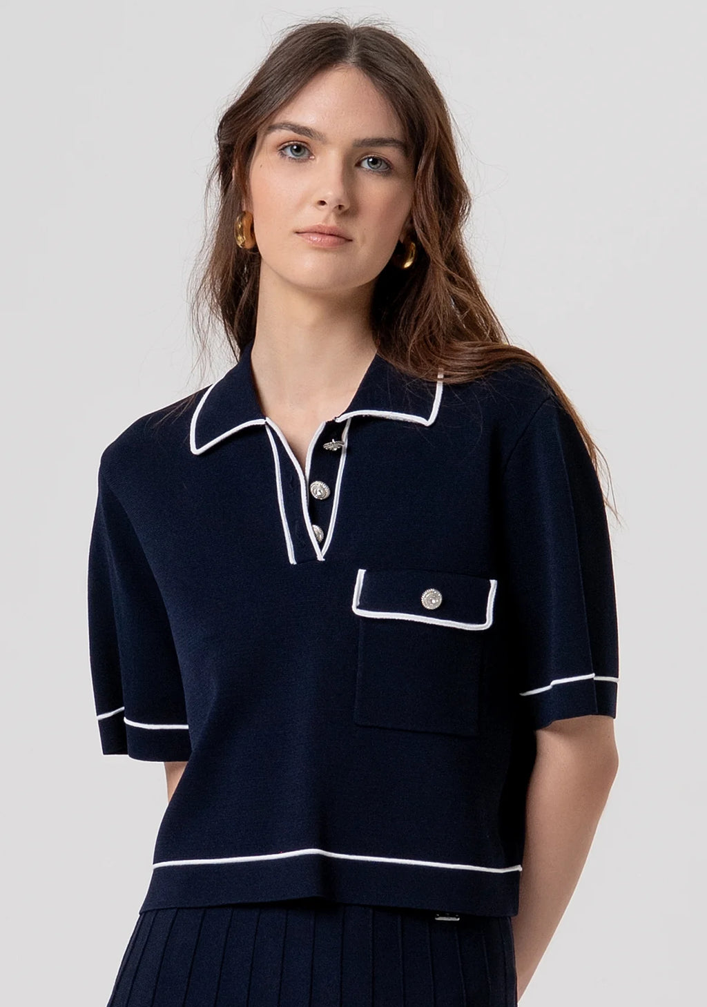 FCM-FR26ST7016K4 NAVY CROPPED POLO TOP