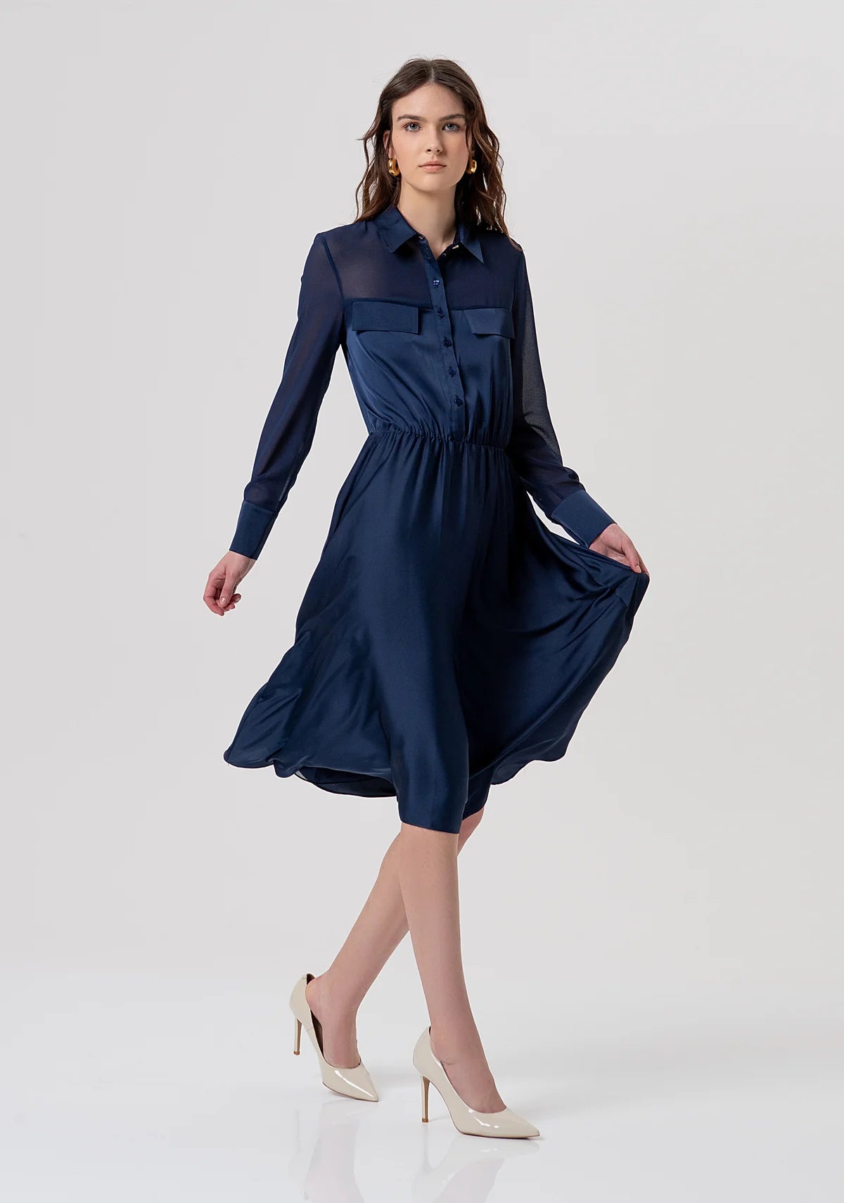 FCM-FY26D2025W4 NAVY CHIFON&ATIN DRESS