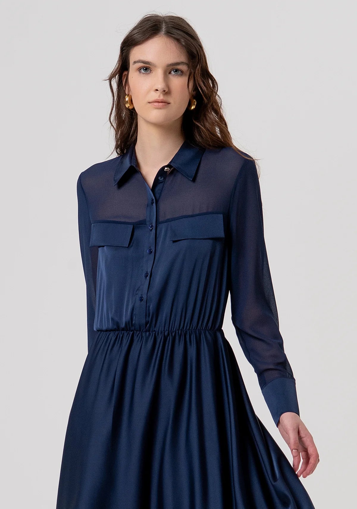 FCM-FY26D2025W4 NAVY CHIFON&ATIN DRESS