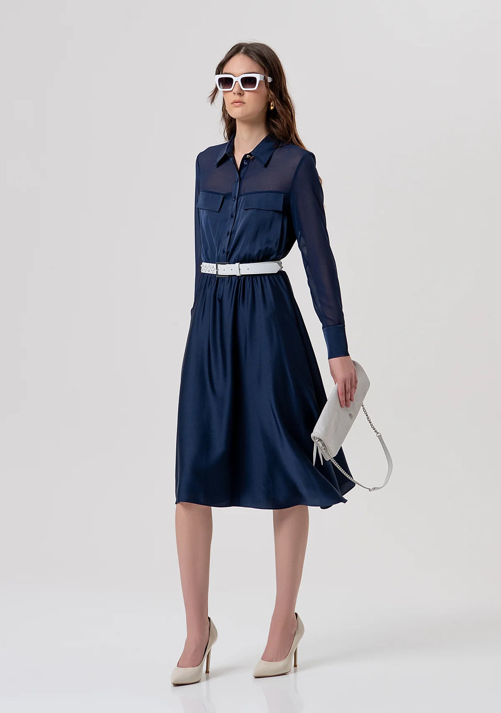 FCM-FY26D2025W4 NAVY CHIFON&ATIN DRESS