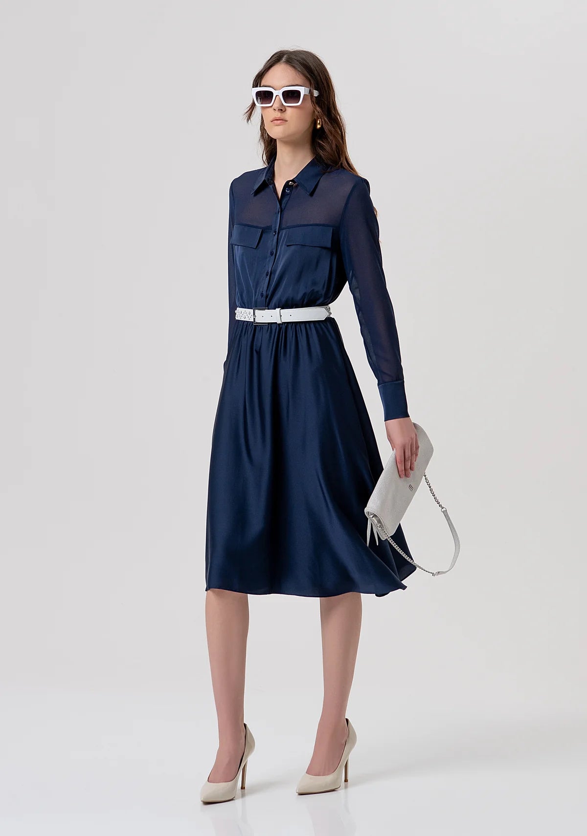 FCM-FY26D2025W4 NAVY CHIFON&ATIN DRESS