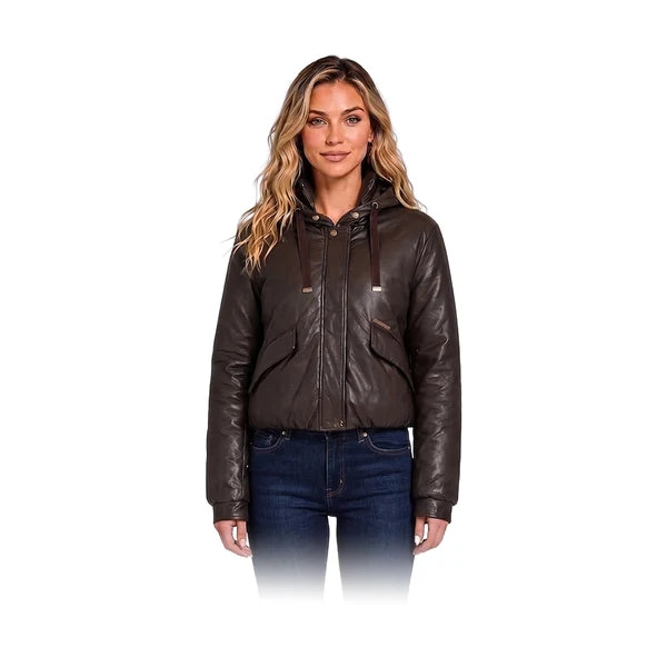 ARB-1526 BROWN HOODED LEATHER JACKET