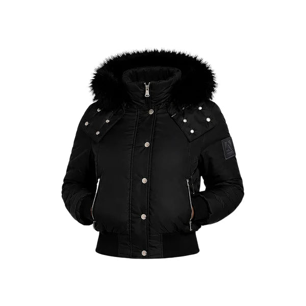 ARB-5026 BLACK FUR HOOD BOMBER JACKET