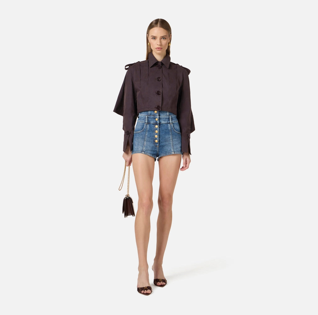 ELS-GB00362 BLACK BUTTON CROP JACKET