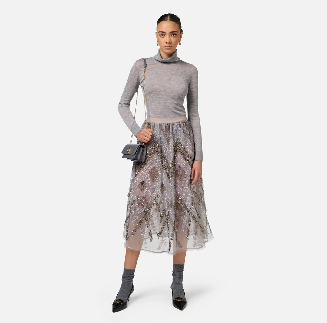 ELISABETTA FRANCHI -GO05947 GREY BEADED SKIRT