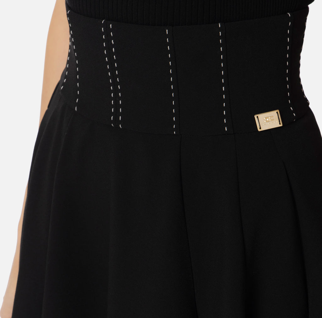 ELS-GO08151 BLACK CIRCLE TOPSTICHING SKIRT