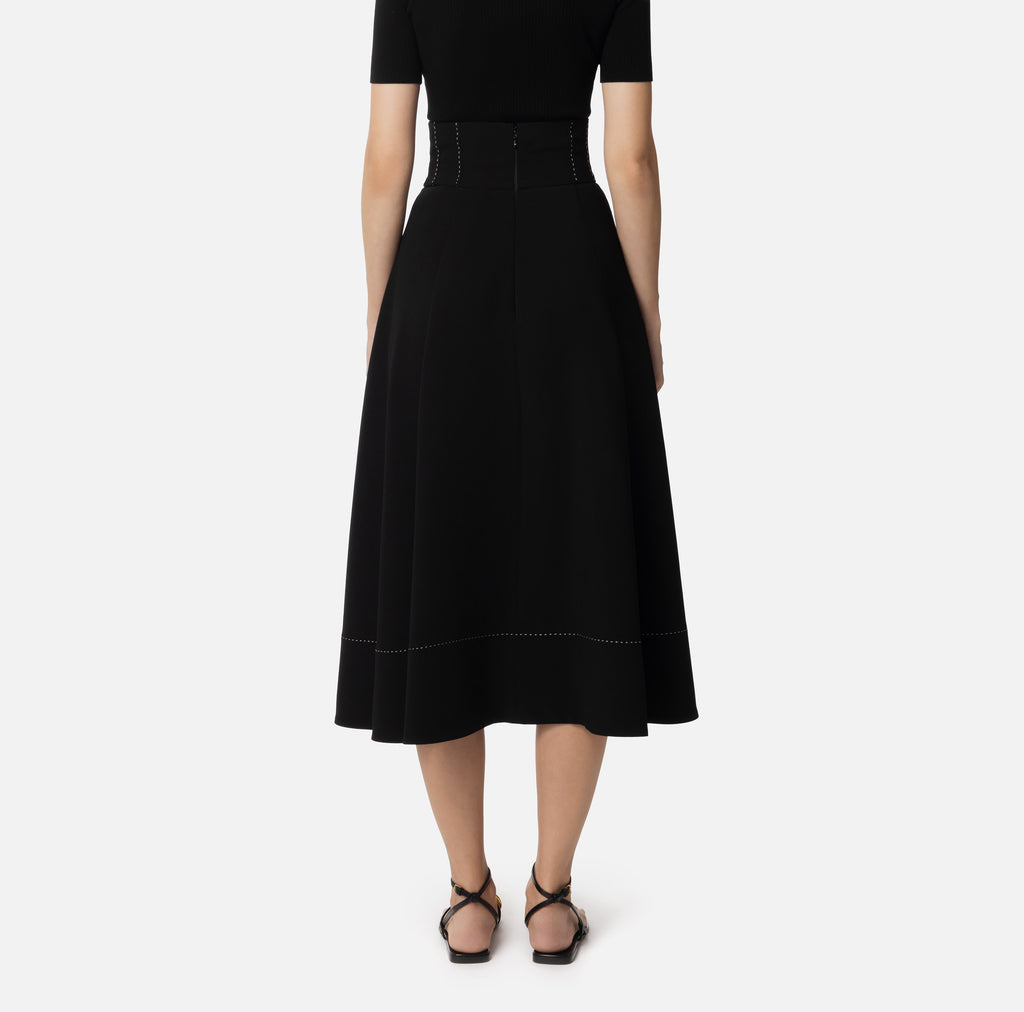 ELS-GO08151 BLACK CIRCLE TOPSTICHING SKIRT