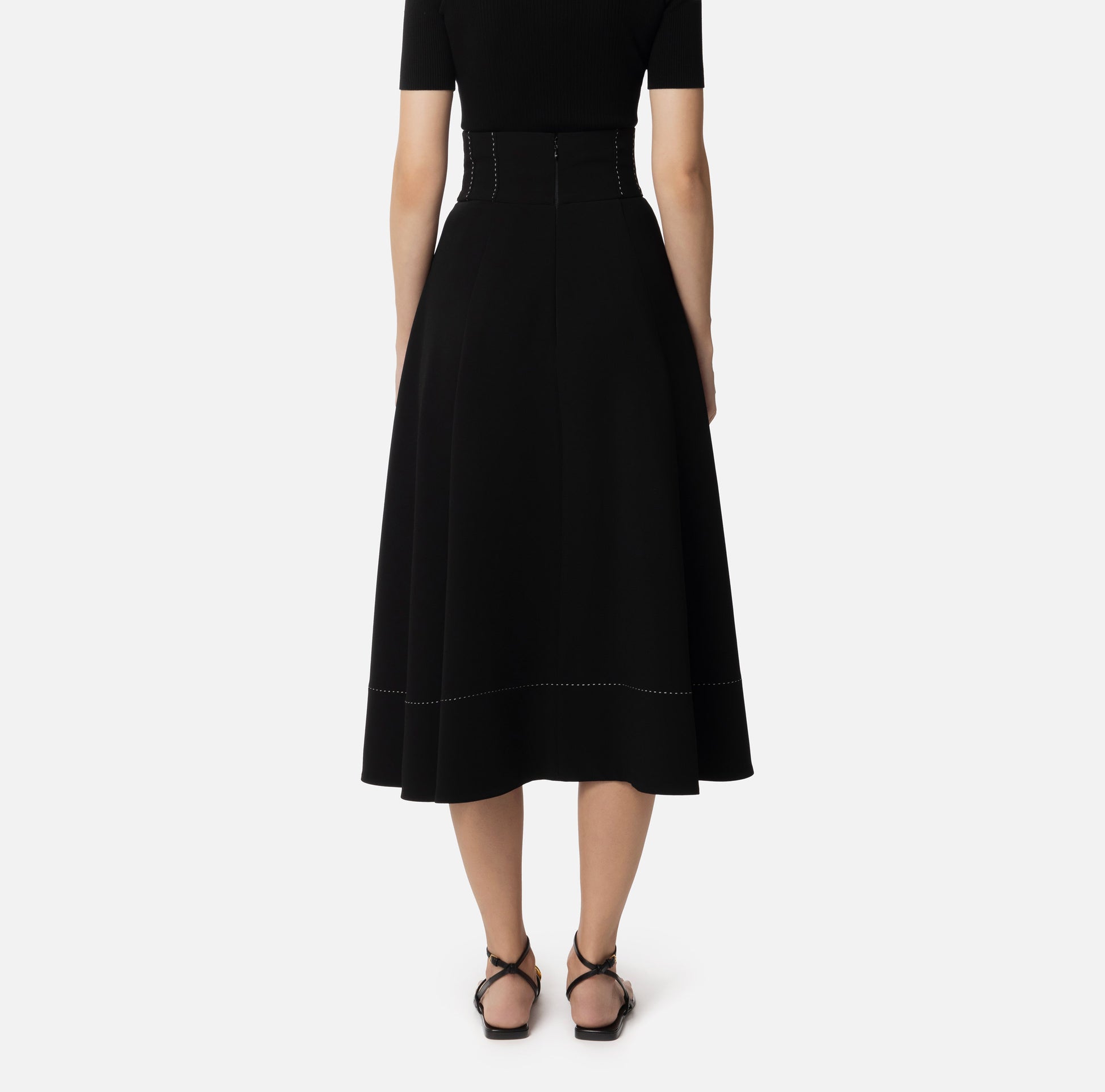 ELS-GO08151 BLACK CIRCLE TOPSTICHING SKIRT