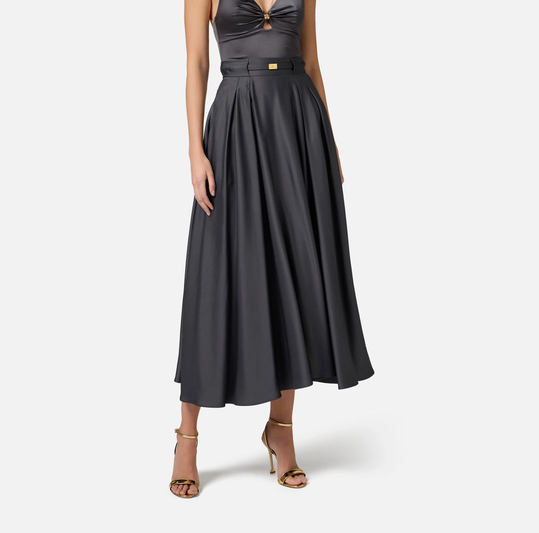 ELS-GO09851 BLACK SATIN CIRCLE SKIRT