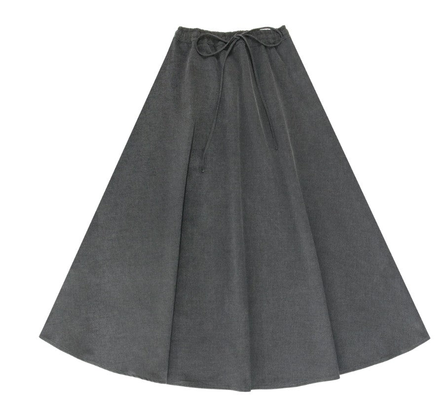PAR-SK484 GREY FLARED DRAWSTRING SKIRT