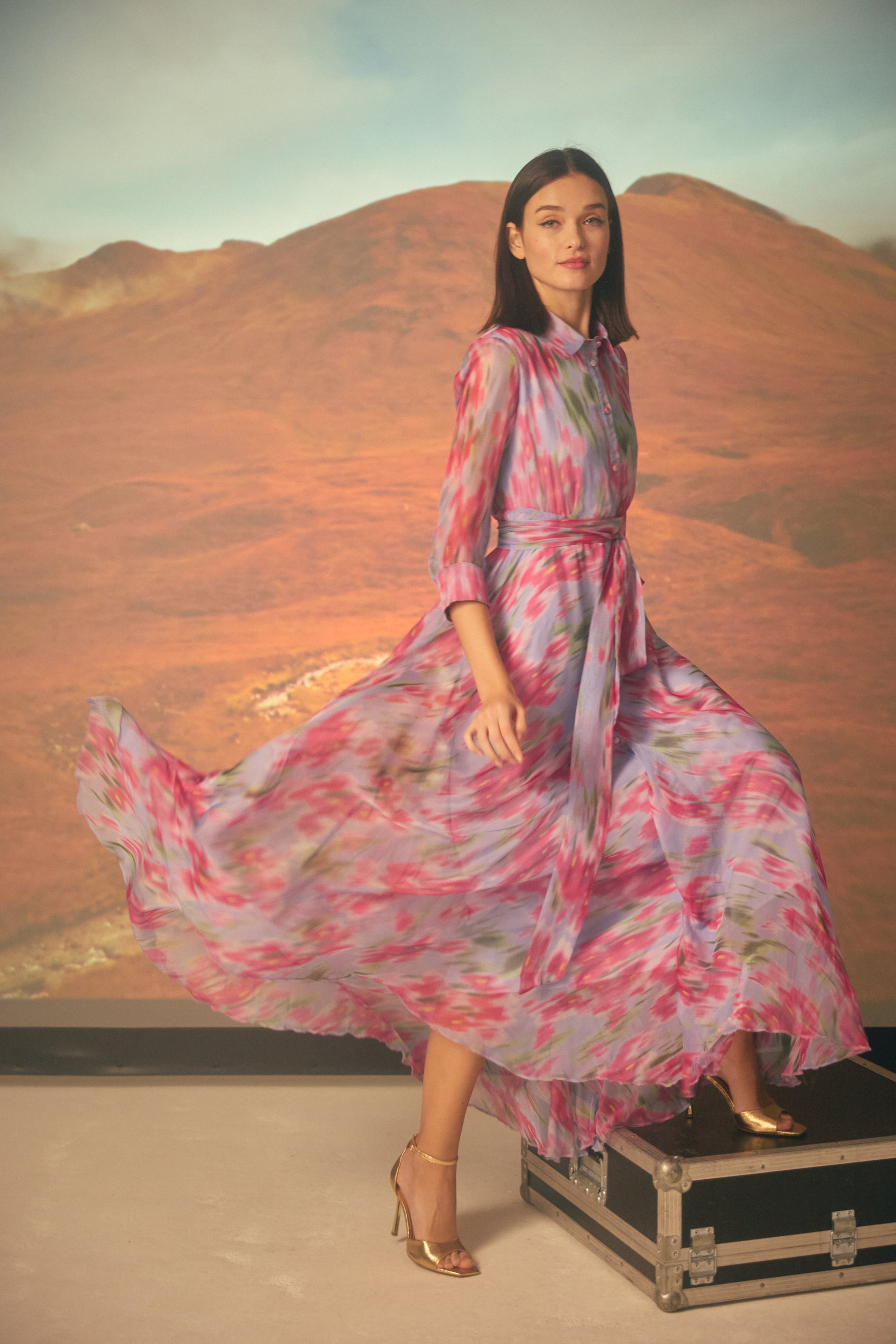 NOI-H4060 FLORAL CHIFFON PRINT DRESS